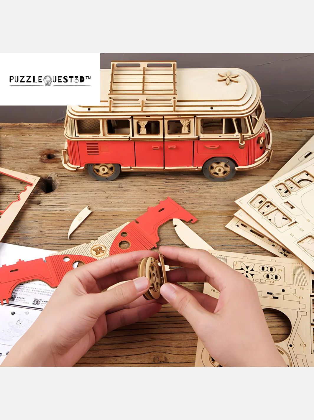 Puzzle 3D en bois du combi en rouge Bois