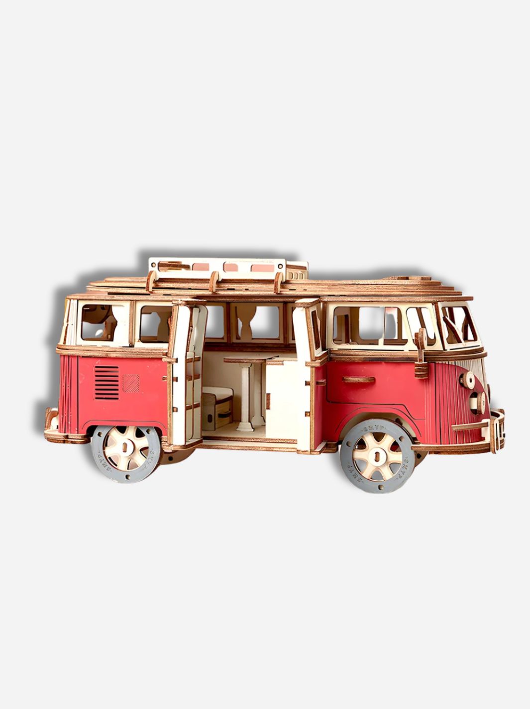 Puzzle 3D en bois du combi en rouge Bois