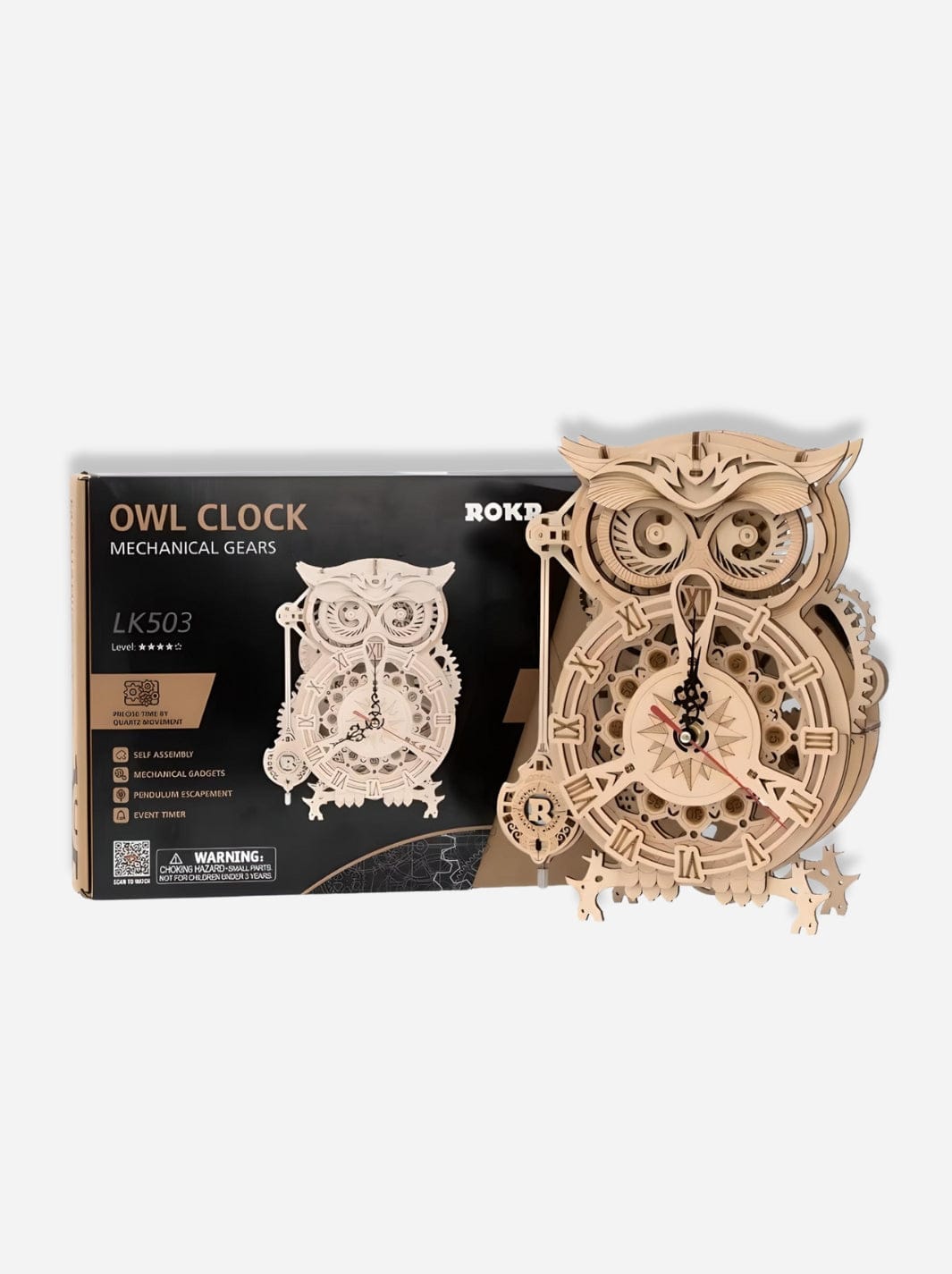 Puzzle 3D horloge hibou Bois